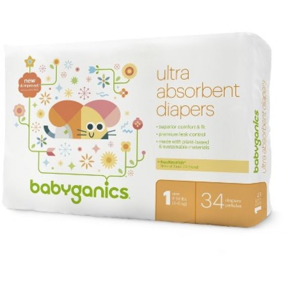 Babyganics Diapers Jumbo Bag - Size 1 (34ct) baby organic NEW sealed - Picture 1 of 1